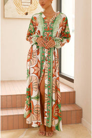 Autumn Maxi Dress - Orange/Green Print