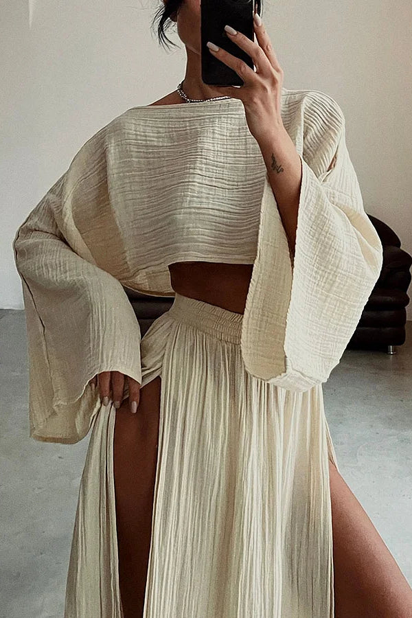 Chic Slit Cotton and Linen Casual Two-piece Set