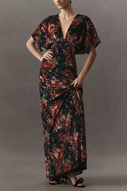 BHLDN Amelia Deep-V Stretch Velvet Maxi Dress