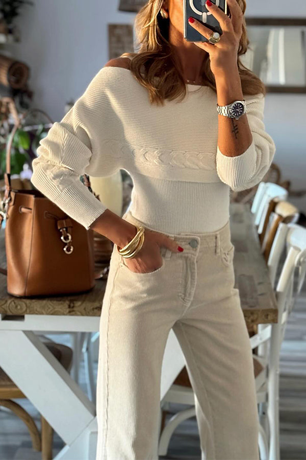 Off-the-shoulder slim fit sweater with bateau collar