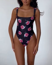 Women's printed suspender one-piece swimsuit