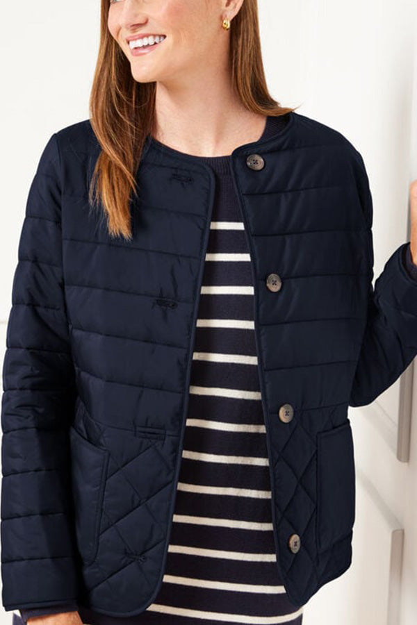 QUILTED COLLARLESS JACKET