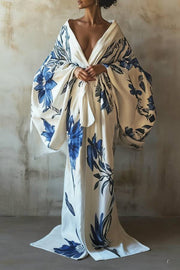 Retro Print Tie-Waist Loose Robe Cardigan