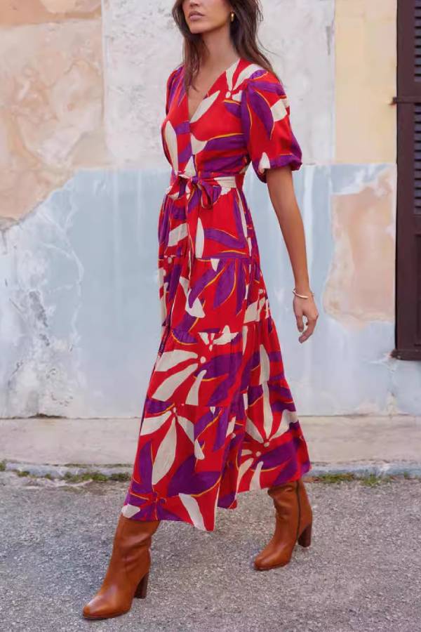 French resort style V-neck lace dress