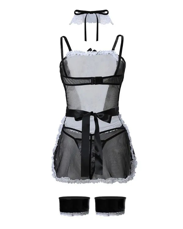 Bowknot Decor Contrast Lace Lingerie Costume Set