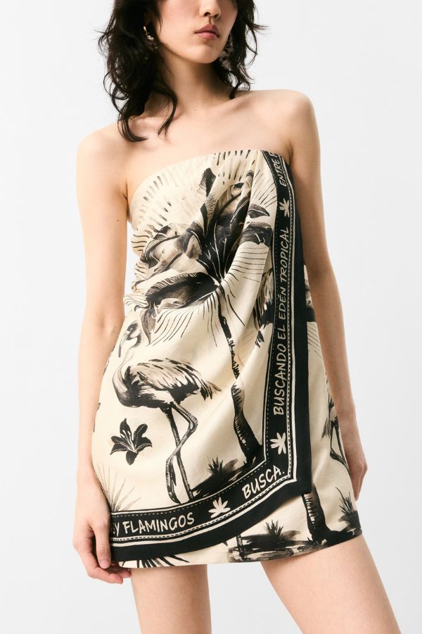 Flora Flamingo Print Halter Backless Mini Dress