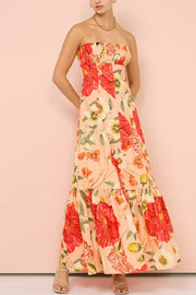 Strapless Maxi Dress in Raspberry Punch Floral