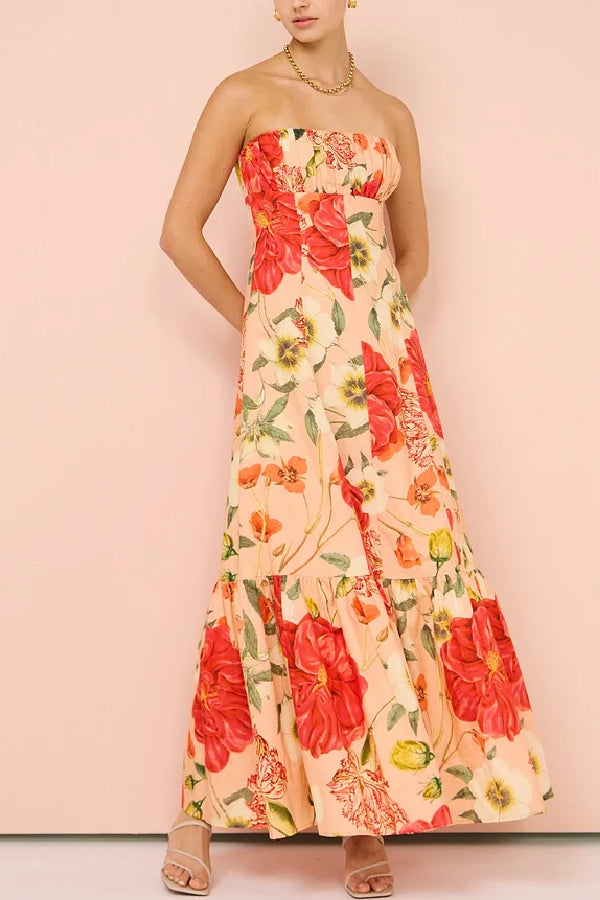 Strapless Maxi Dress in Raspberry Punch Floral