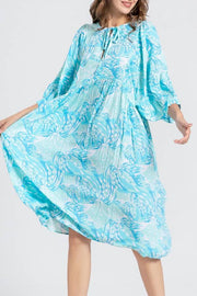 Bohemian Puff Sleeve Floral Print Loose Dress