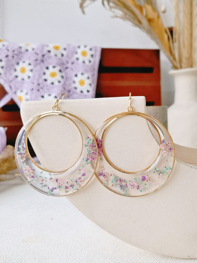 Queen Anne Lace Dried Flowers Large Hoop Earrings