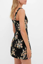 Black Floral Velvet Rhiannon Mini Dress