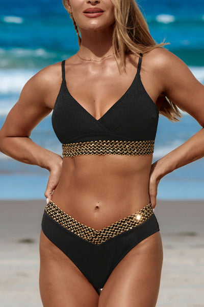 Solid Twist Woven Black Bikini Set