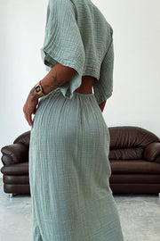 Lace-up Exposed Waist Cotton and Linen Dress