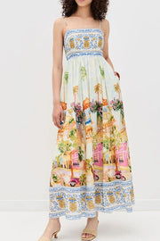 Aracati Multicolor Unique Print Back Smocked Pocket Maxi Dress