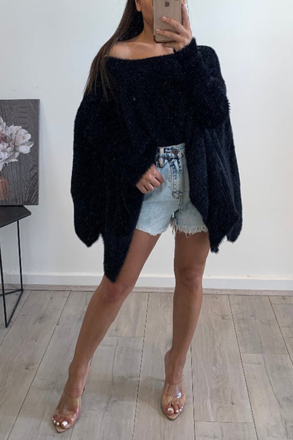 Shawl Style Knit Oversized Fluffy Sweater