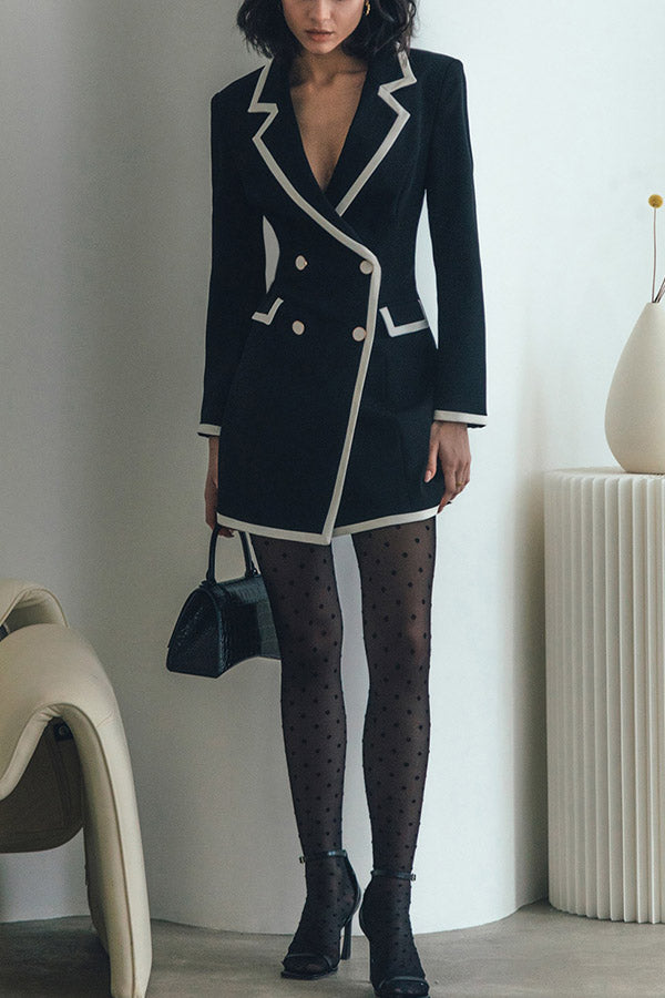 Elegance and Happiness Contrast Edging Metal Button Blazer Mini Dress