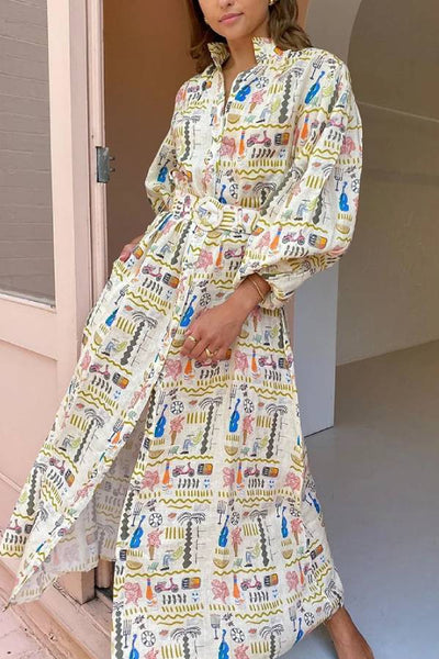 Vacation Long Sleeve Printed Dress