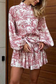 Seaside Print Puff Sleeve Mini Dress