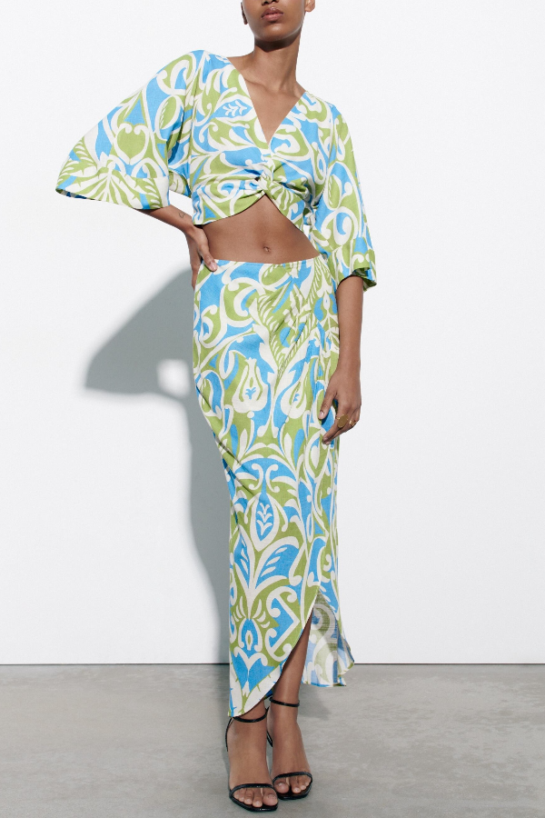 Maija Vintage Twisted Knot Detail Shirt And Skirt Set