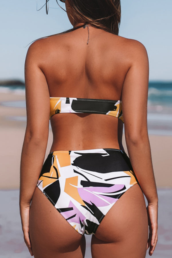 Bandeau Printed Black Bikini Set