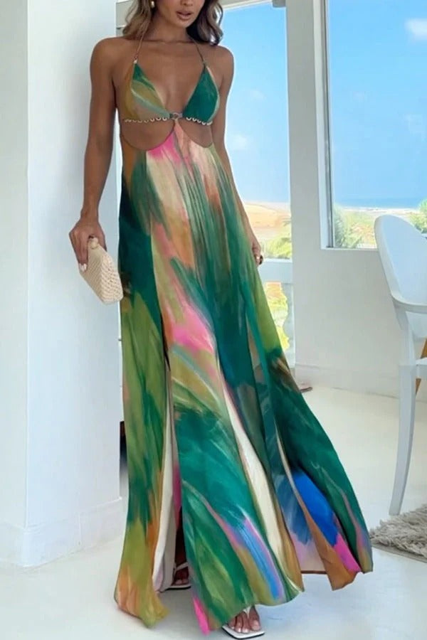 Delicate Satin Floral Print Single Breasted Midi Dress