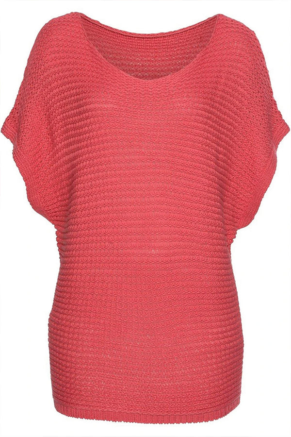 Red Clay Plain Knit Loose Batwing Sleeve Blouse