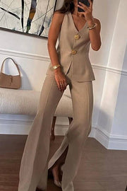 Solid Color Elegant Sleeveless Vest & Suit Pants Two-Piece Set