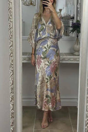 Exquisite Satin Floral Print Fishtail Skirt