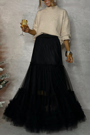 BLACK TULLE MAXI SKIRT