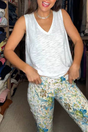 White V-neck Sleeveless Top