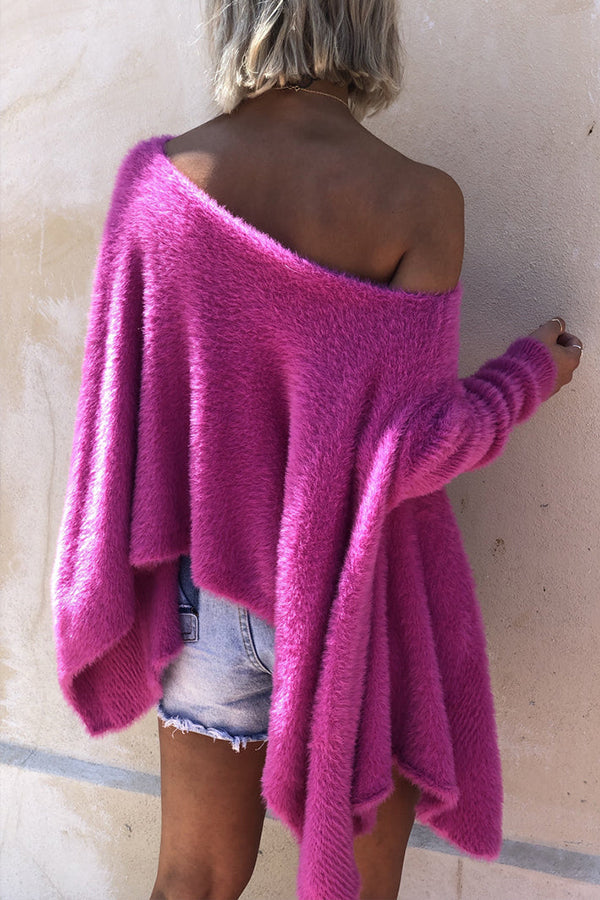 Shawl Style Knit Oversized Fluffy Sweater