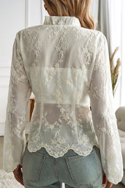 Women's Embroidered V Neck Long Sleeve Sweater and Lace Shirt