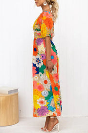 Floral Frenzy Printed Puff Sleeve Back Smocked Maxi Dress
