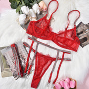 Sexy lingerie lace three-point sexy hot diamond leg ring three-piece set