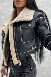 Lambswool short zipper biker jacket