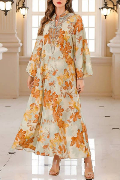 Maple Leaf Print Maxi Dress Robe