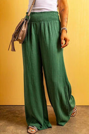 Smocked Elastic Waist Wide Leg Cotton Linen Pants