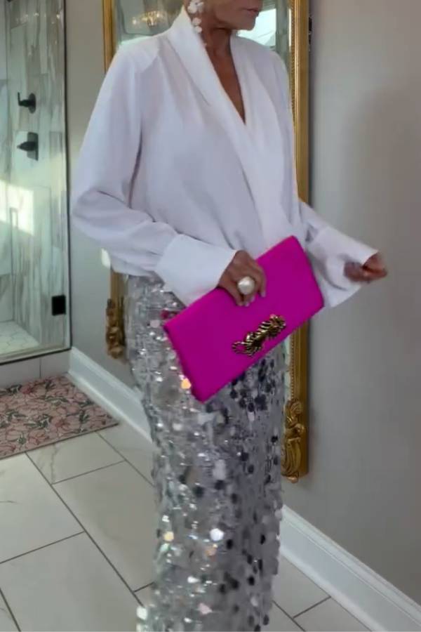 Silver Sequin Bodycon Midi Skirt