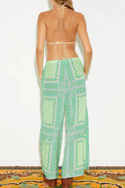 Splendor By The Sea Unique Print Elastic Waist Pocketed Wide Leg Pants