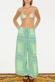 Splendor By The Sea Unique Print Elastic Waist Pocketed Wide Leg Pants