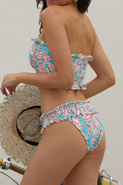 Flower Printed Split Sexy Low Waist Two Piece Swimsuit