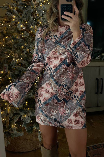 Let's Celly Paisley Satin Mini Dress Pink
