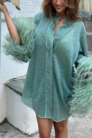 GREEN Ostrich Feather Shirt