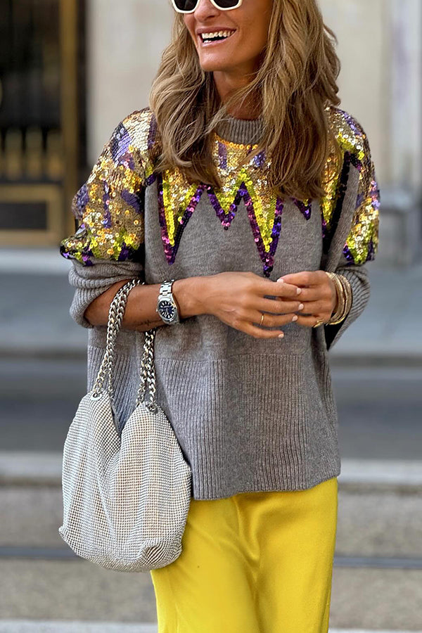 Loose knitted sweater with sequins