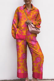 Loose Printed Long Sleeve Wide Leg Pants Fashion Suit