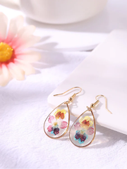 Van Gogh Water color Pressed Flower Tear Drop Earrings