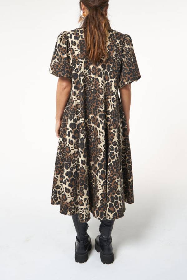 Leopard Print Denim Midi Dress