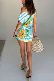 See You in Rio Tropical Fruits Print Wrap Tie-up Mini skirt
