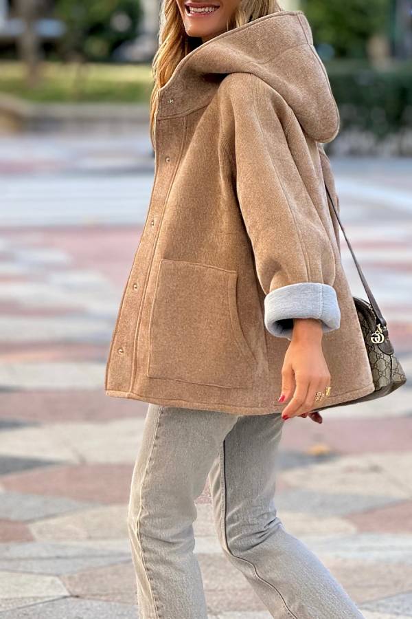 Khaki Hooded Oversized Casual Jacket
