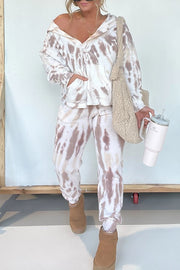 Winslee Tie Dye Hooded Sweatshirt and Lace Up Pants Lounge Two Piece Set